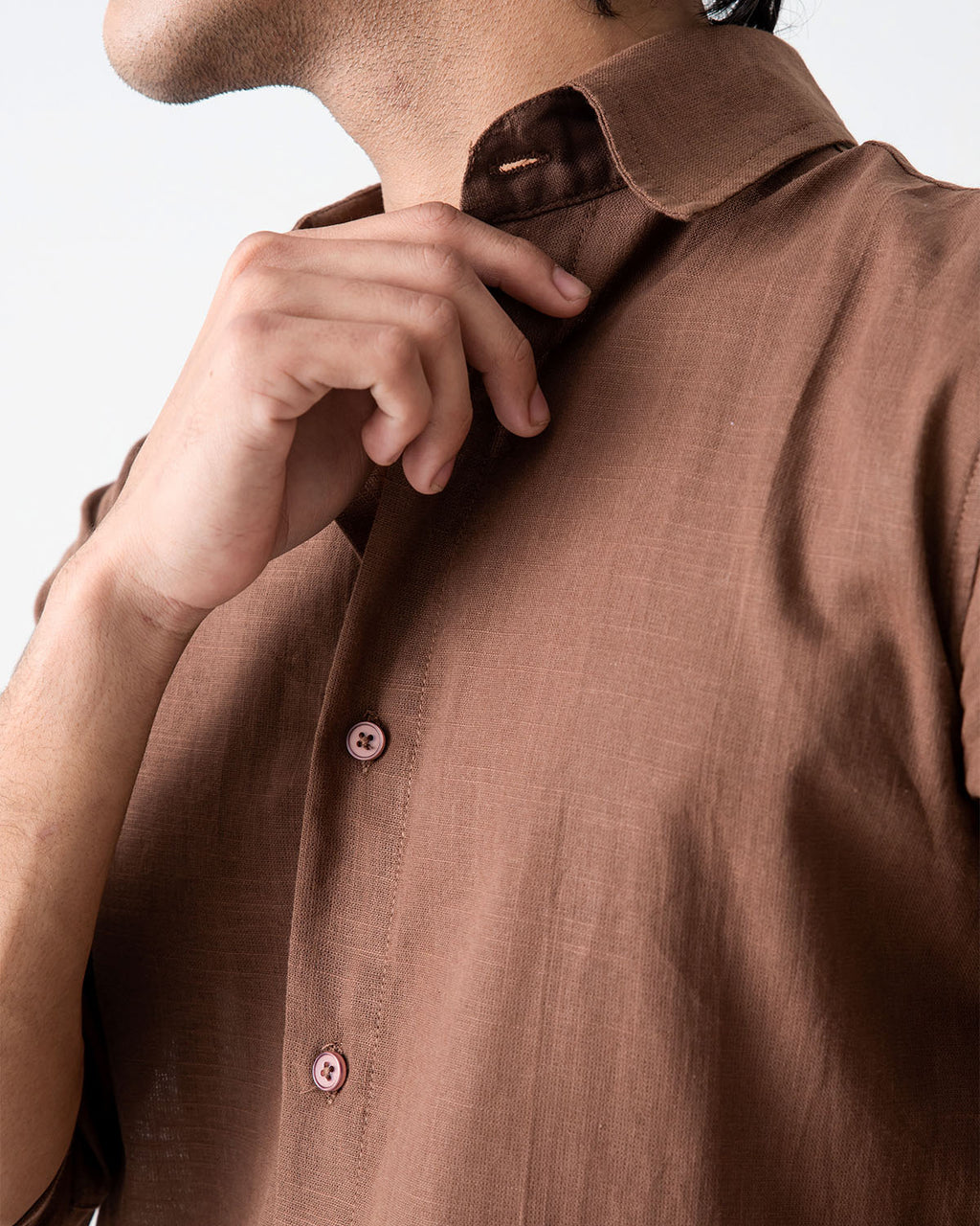 Brown Linen Button-Down