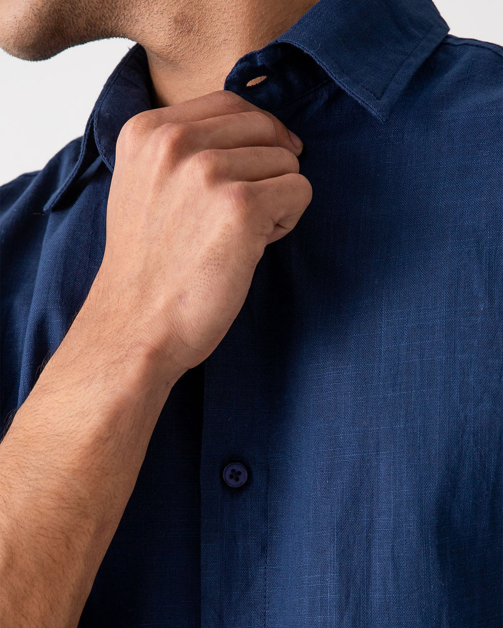 Navy Linen Button-Down