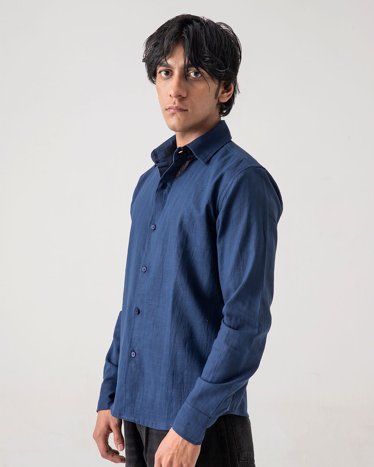 Navy Linen Button-Down