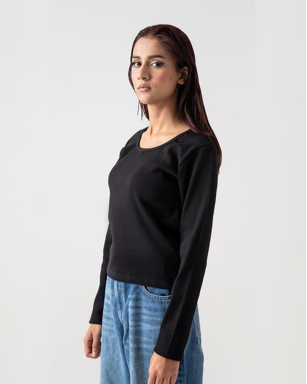 Black Rib Knit Top