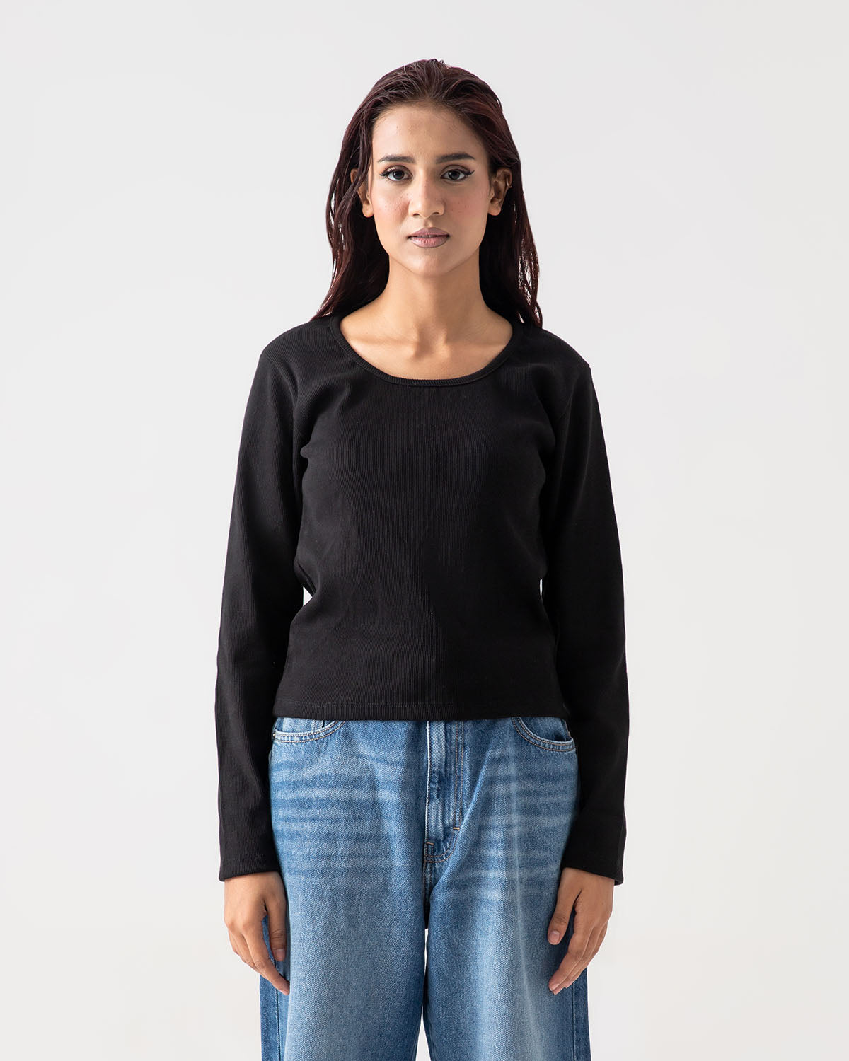 Black Rib Knit Top
