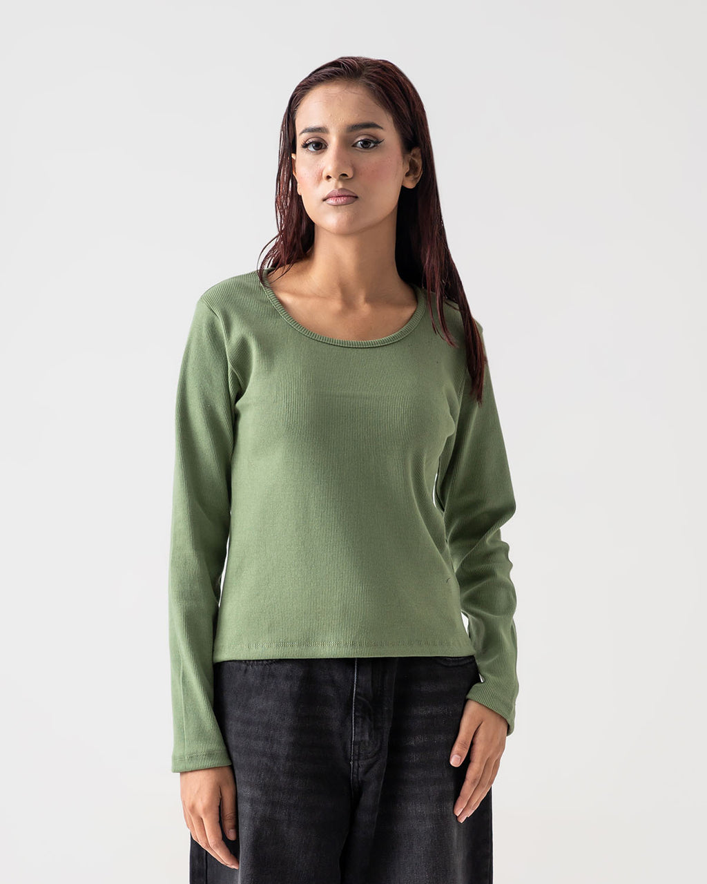 Olive Rib Knit Top