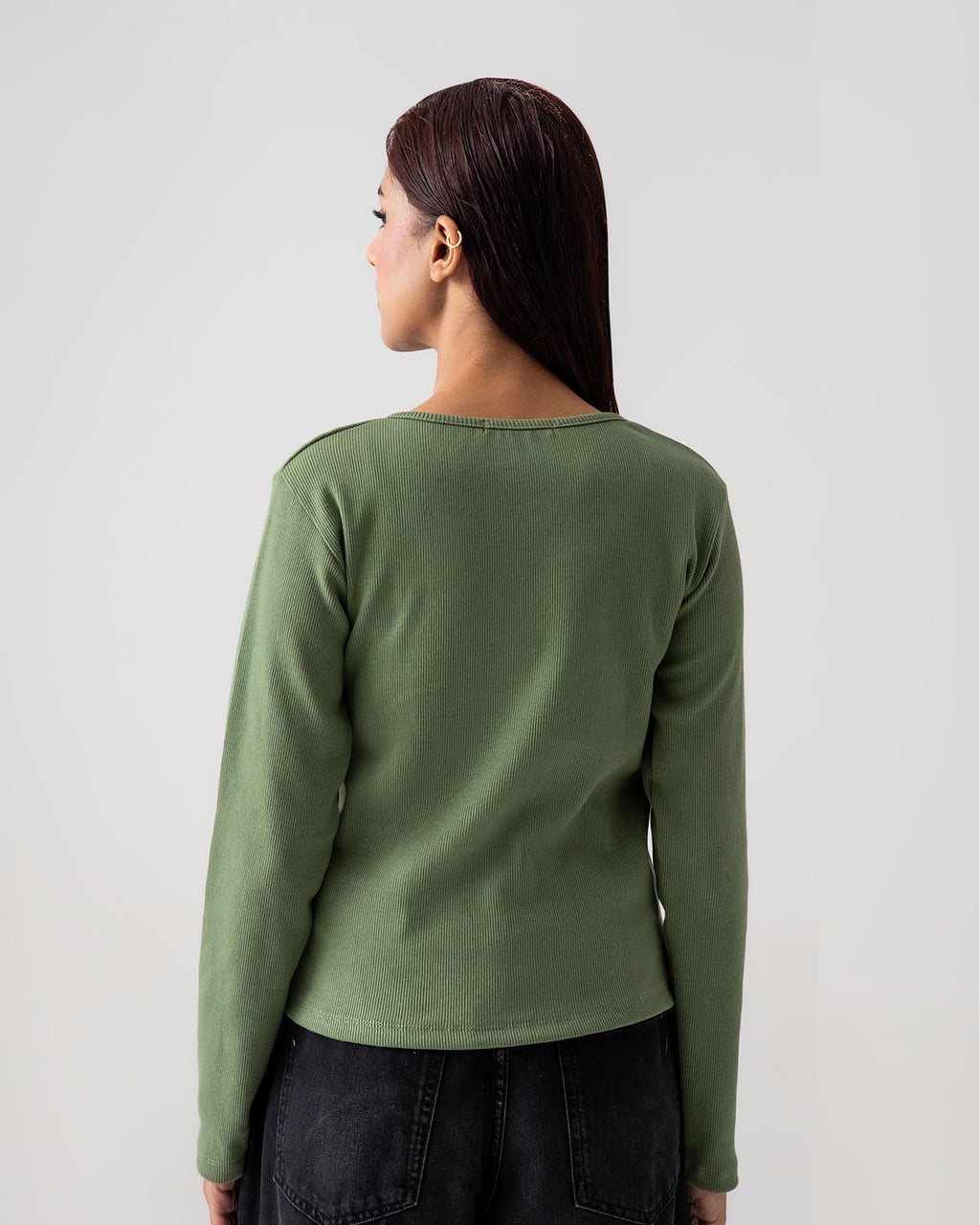 Olive Rib Knit Top