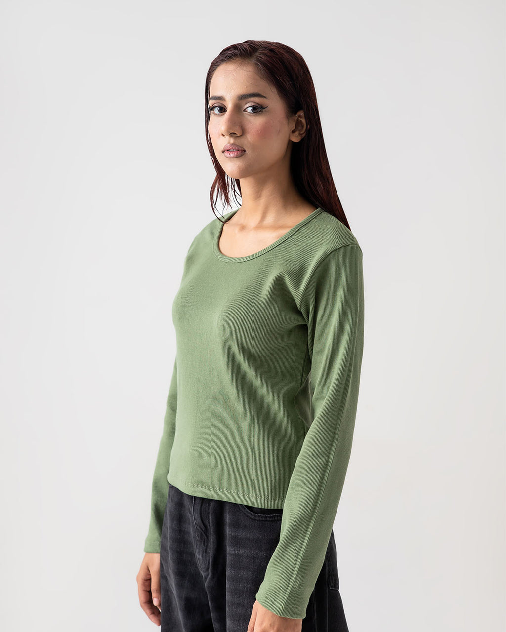 Olive Rib Knit Top